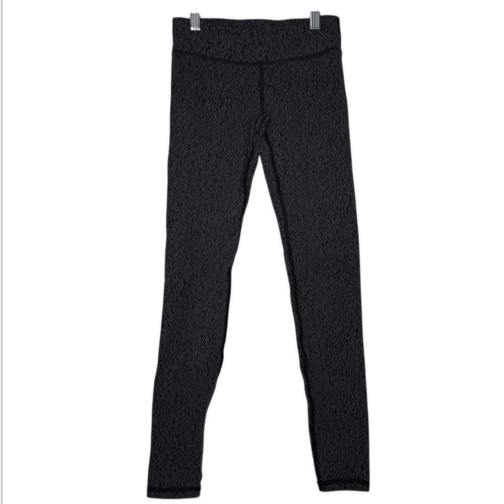 Ivivva Herringbone Pattern Leggings Gray and Black Size 10 Low Rise Stretchy